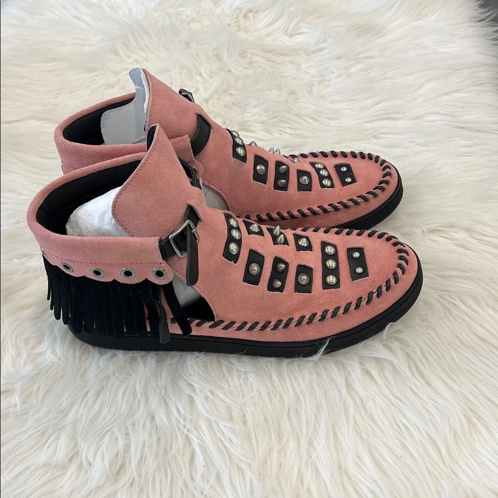 Coach Fringe Stud High Top Sneaker Boots Pink Black Size 10 - Picture 4 of 7